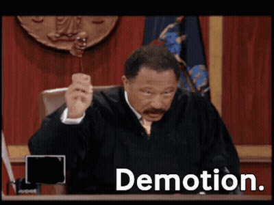 Judge Holding Gavel With Demotion Text GIF