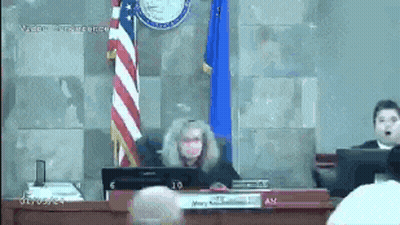 Judge Wearing Mask At Desk GIF