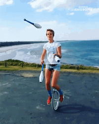 Juggling Pins Riding Unicycle GIF
