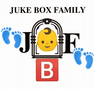 Juke Box Family Logo With Baby In Cage And Footprints GIF