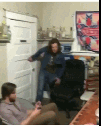 Jump Out Window Long Haired Man Jacket GIF