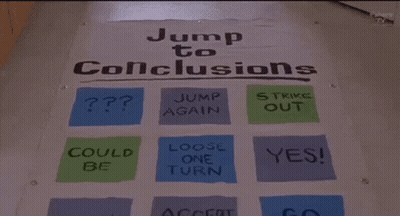 Jump To Conclusions Sign On Floor GIF