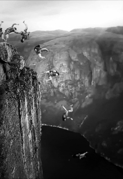 Jumping Off A Cliff Black And White Loop GIF