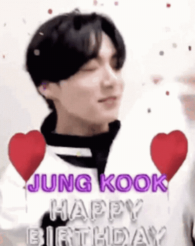 Jungkook Celebrating Birthday With Hearts And Balloons GIF