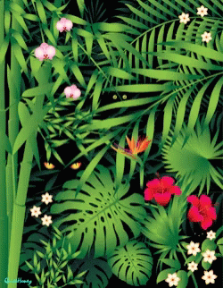 Jungle Painting With Flowers And Leaves GIF