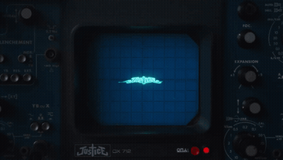 Justice Word Glowing Blue Screen