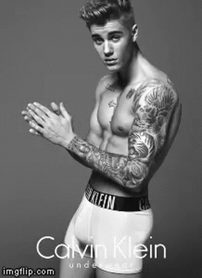 Justin Bieber Is Wearing Calvin Klein Underwear In This Black And White Photo GIF