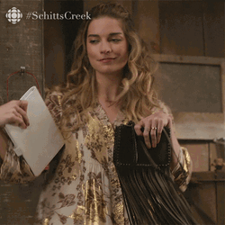 K Bye Alexis Rose Walking Out Holding Paper GIF