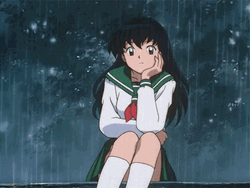 Kagome Thinking Under The Raining  GIF