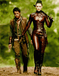 Kahlan Amnell Red Leather Suit Pulling Slave GIF