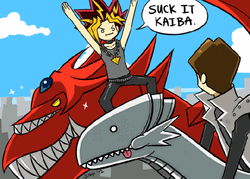 Kaiba And Yugi Riding Dragons GIF