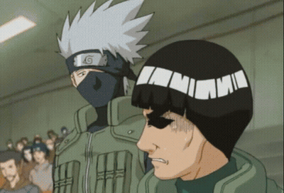 Kakashi And Rock Lee Are Standing In Front Of A Crowd GIF