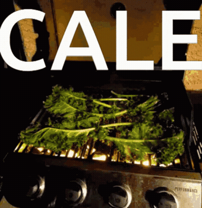 Kale Being Cooked On Grill With Word Cale GIF