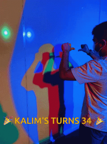 Kalim 'S Turns 34 Is Written Above A Man 'S Shadow GIF