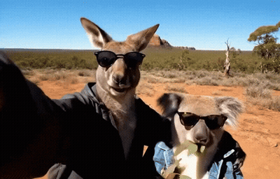 Kangaroo And Koala Wearing Sunglasses And Jackets GIF
