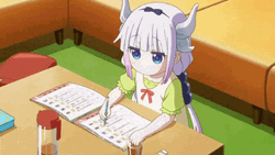 Kanna Kamui Spillling Her Drink To Her Paper GIF