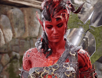 Karlach Shaking Her Head GIF