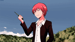 Karma Akabane Knife Spin Walk GIF