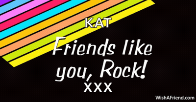Kat Friends Like You Rock Xxx On A Black Background With Rainbow Stripes GIF