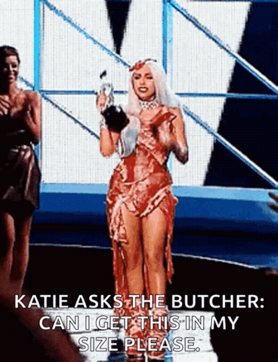 Katie Asks Butcher Can I Get This In My Size GIF