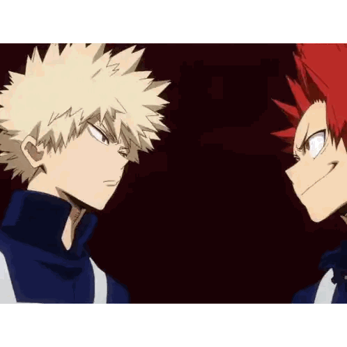 Katsuki And Kirishima Are Looking At Each Other In A Close Up Of Their Faces Sticker