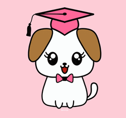 Kawaii Cartoon Dog Graduation Cap GIF
