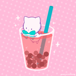 Kawaii Cat Bubble Tea Swimming GIF