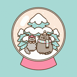 Kawaii Christmas Pusheen Snow Globe GIF