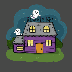Kawaii Halloween Cartoon Haunted House GIF