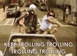 Keep Trolling Trolls Riding Car GIF