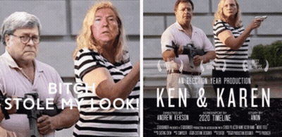 Ken And Karen Movie Poster Holding Guns GIF