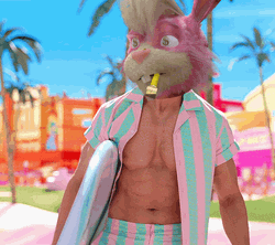 Ken Beach Pink Bunny Head GIF