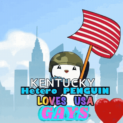 Kentucky Hetero Penguin Loves USA Gays Poster With American Flag GIF