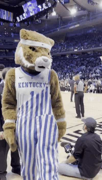 Kentucky Mascot In Overalls And Headband GIF