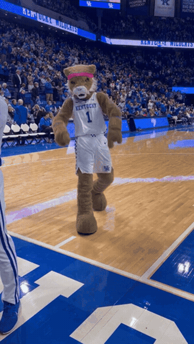 Kentucky Mascot In Pink Headband Dancing On Basketball Court GIF