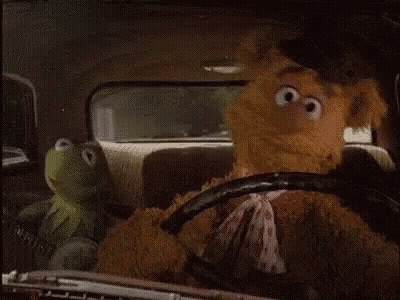 Kermit And Fozzie Bear Are Sitting In The Back Seat Of A Car . GIF