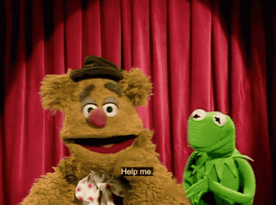 Kermit And Fozzie Red Curtain Saying Help Me GIF