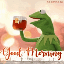 Kermit Frog Drinking Tea Good Morning Team GIF
