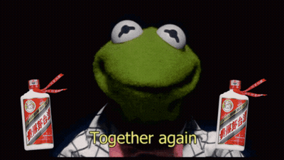 Kermit Frog Holding Bottles Ticker $Moutai Together Again GIF