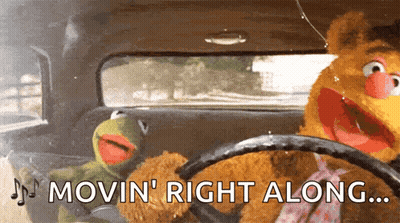 Kermit The Frog And Fozzie Bear Driving Car Movin Right Along GIF