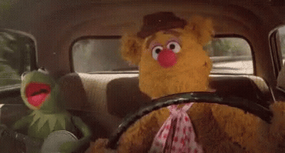 Kermit The Frog And Fozzie Bear Driving In Car GIF