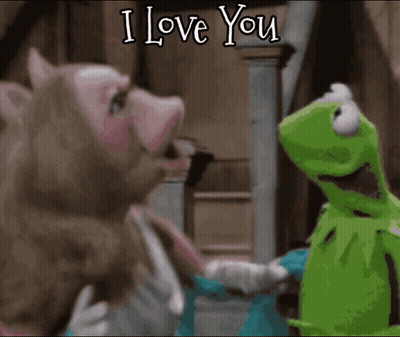 Kermit The Frog And Miss Piggy Are Standing Next To Each Other With The Words I Love You Above Them GIF