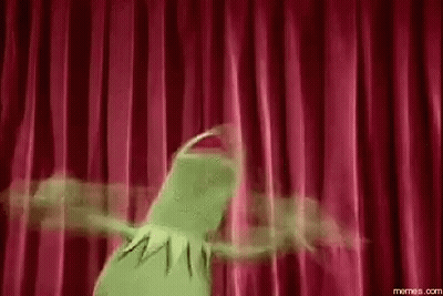 Kermit The Frog Dancing In Front Of Red Curtain GIF