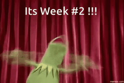 Kermit The Frog Dancing In Front Of Red Curtain Saying Its Week # 2 GIF