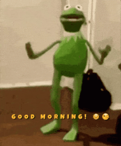 Kermit The Frog Dancing With The Words Good Morning Written Below Him GIF
