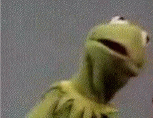 Kermit The Frog From Sesame Street Is Looking At The Camera With His Mouth Open . GIF