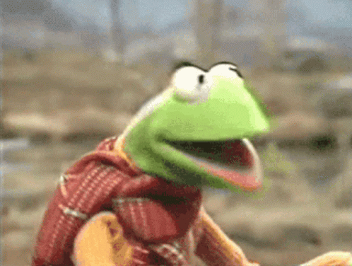 Kermit The Frog From The Muppet Show Is Sitting On A Rock With His Mouth Wide Open . GIF