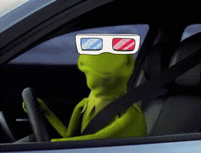 Kermit The Frog In 3D Glasses Driving Car GIF