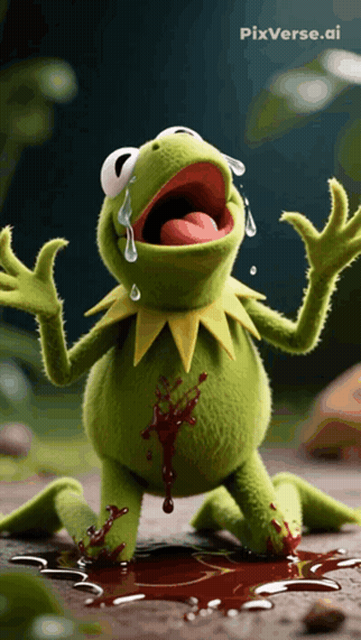 Kermit The Frog Is Crying And Has Blood On His Body GIF