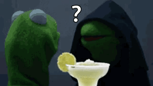 Kermit The Frog Is Holding A Margarita With A Lemon Slice And A Question Mark Above It GIF
